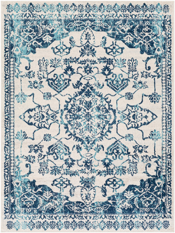 Floransa FSA-2305 Traditional Polypropylene Rug FSA2305-9123 Navy, Beige, Silver Gray, Sky Blue 100% Polypropylene 9' x 12'3"