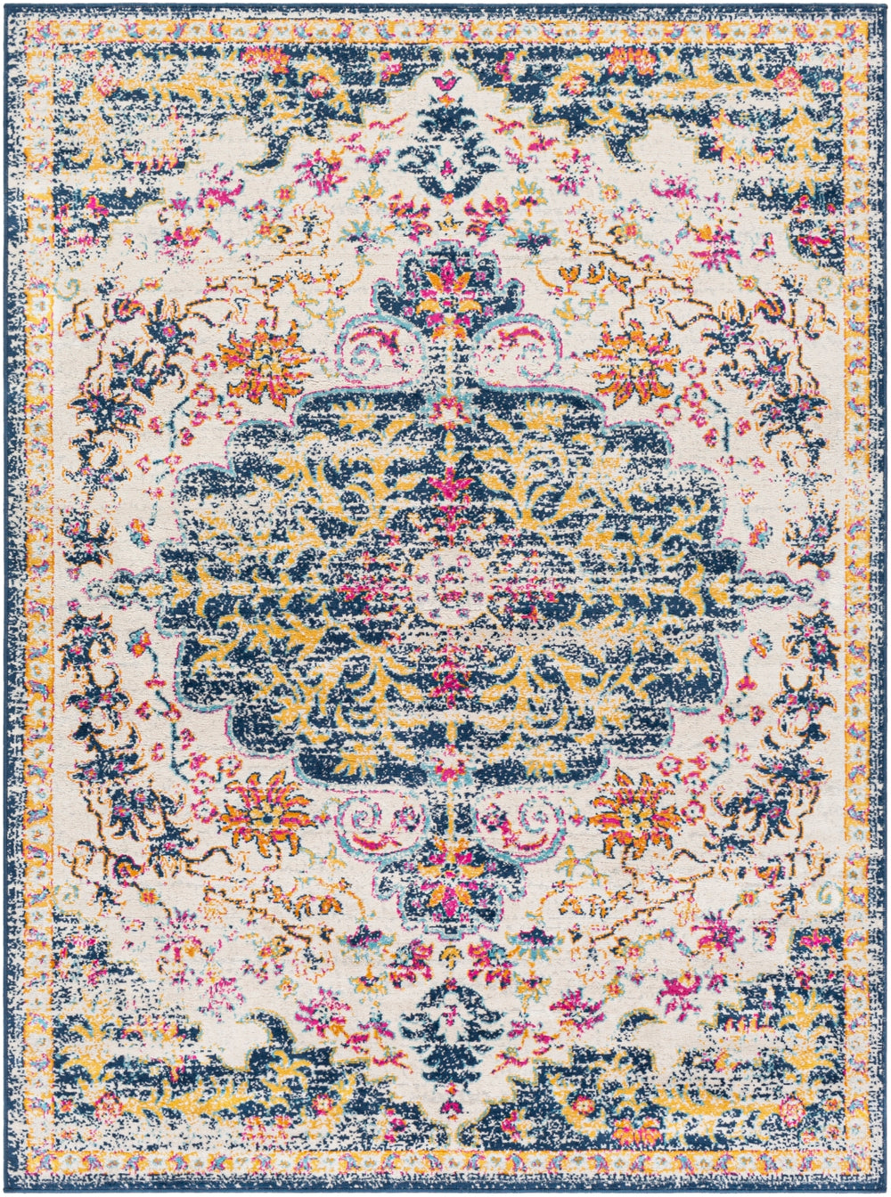 Floransa FSA-2309 Traditional Polypropylene Rug FSA2309-9123 Navy, Beige, Bright Pink, Medium Gray, Saffron, Burnt Orange, Silver Gray, Sky Blue 100% Polypropylene 9' x 12'3"