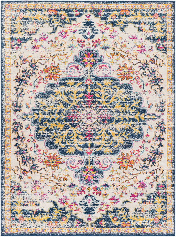Floransa FSA-2309 Traditional Polypropylene Rug FSA2309-9123 Navy, Beige, Bright Pink, Medium Gray, Saffron, Burnt Orange, Silver Gray, Sky Blue 100% Polypropylene 9' x 12'3"