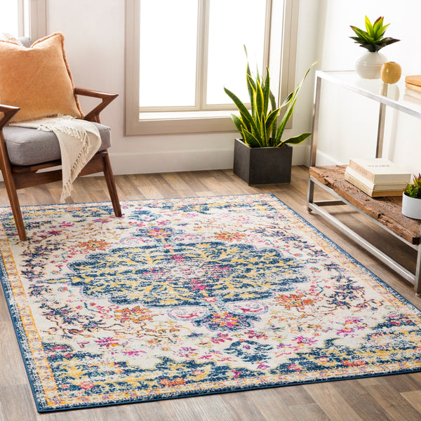 Floransa FSA-2309 Traditional Polypropylene Rug FSA2309-9123 Navy, Beige, Bright Pink, Medium Gray, Saffron, Burnt Orange, Silver Gray, Sky Blue 100% Polypropylene 9' x 12'3"