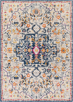 Floransa FSA-2313 Traditional Polypropylene Rug FSA2313-9123 Navy, Beige, Medium Gray, Silver Gray, Saffron, Burnt Orange 100% Polypropylene 9' x 12'3"