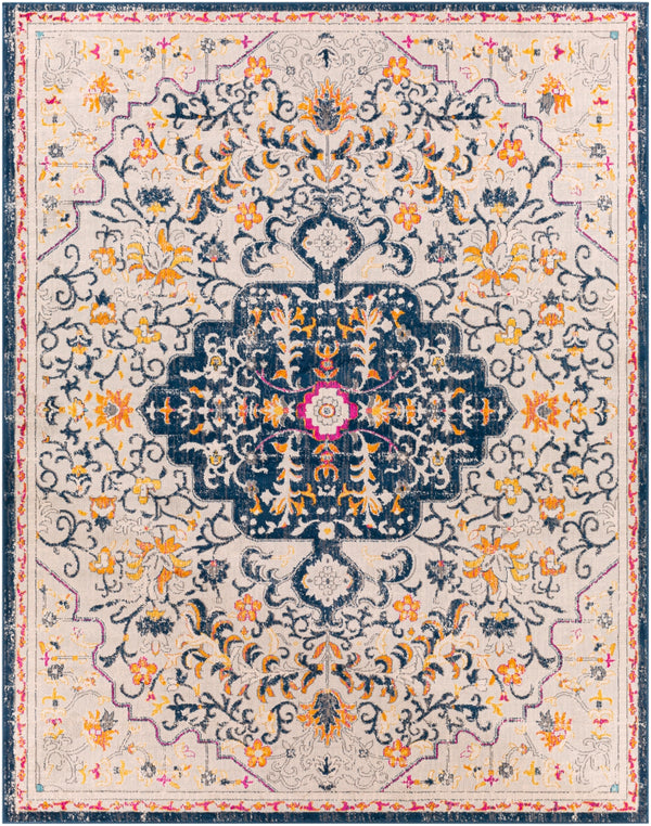 Floransa FSA-2313 Traditional Polypropylene Rug FSA2313-71010 Navy, Beige, Medium Gray, Silver Gray, Saffron, Burnt Orange 100% Polypropylene 7'10" x 10'