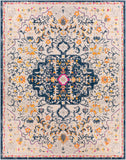 Floransa FSA-2313 Traditional Polypropylene Rug FSA2313-71010 Navy, Beige, Medium Gray, Silver Gray, Saffron, Burnt Orange 100% Polypropylene 7'10" x 10'