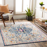 Floransa FSA-2313 Traditional Polypropylene Rug FSA2313-9123 Navy, Beige, Medium Gray, Silver Gray, Saffron, Burnt Orange 100% Polypropylene 9' x 12'3"