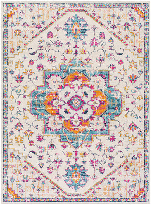 Floransa FSA-2315 Traditional Polypropylene Rug FSA2315-9123 Beige, Sky Blue, Medium Gray, Bright Pink, Navy, Saffron, Burnt Orange, Silver Gray 100% Polypropylene 9' x 12'3"