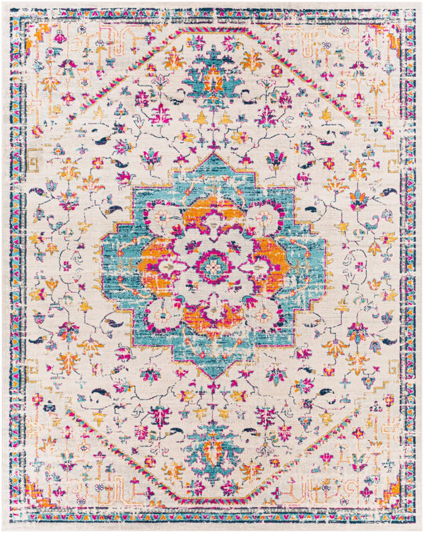 Floransa FSA-2315 Traditional Polypropylene Rug FSA2315-71010 Beige, Sky Blue, Medium Gray, Bright Pink, Navy, Saffron, Burnt Orange, Silver Gray 100% Polypropylene 7'10" x 10'