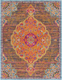 Floransa FSA-2321 Traditional Polypropylene Rug FSA2321-71010 Burnt Orange, Saffron, Navy, Bright Pink, Medium Gray, Beige, Silver Gray, Sky Blue 100% Polypropylene 7'10" x 10'