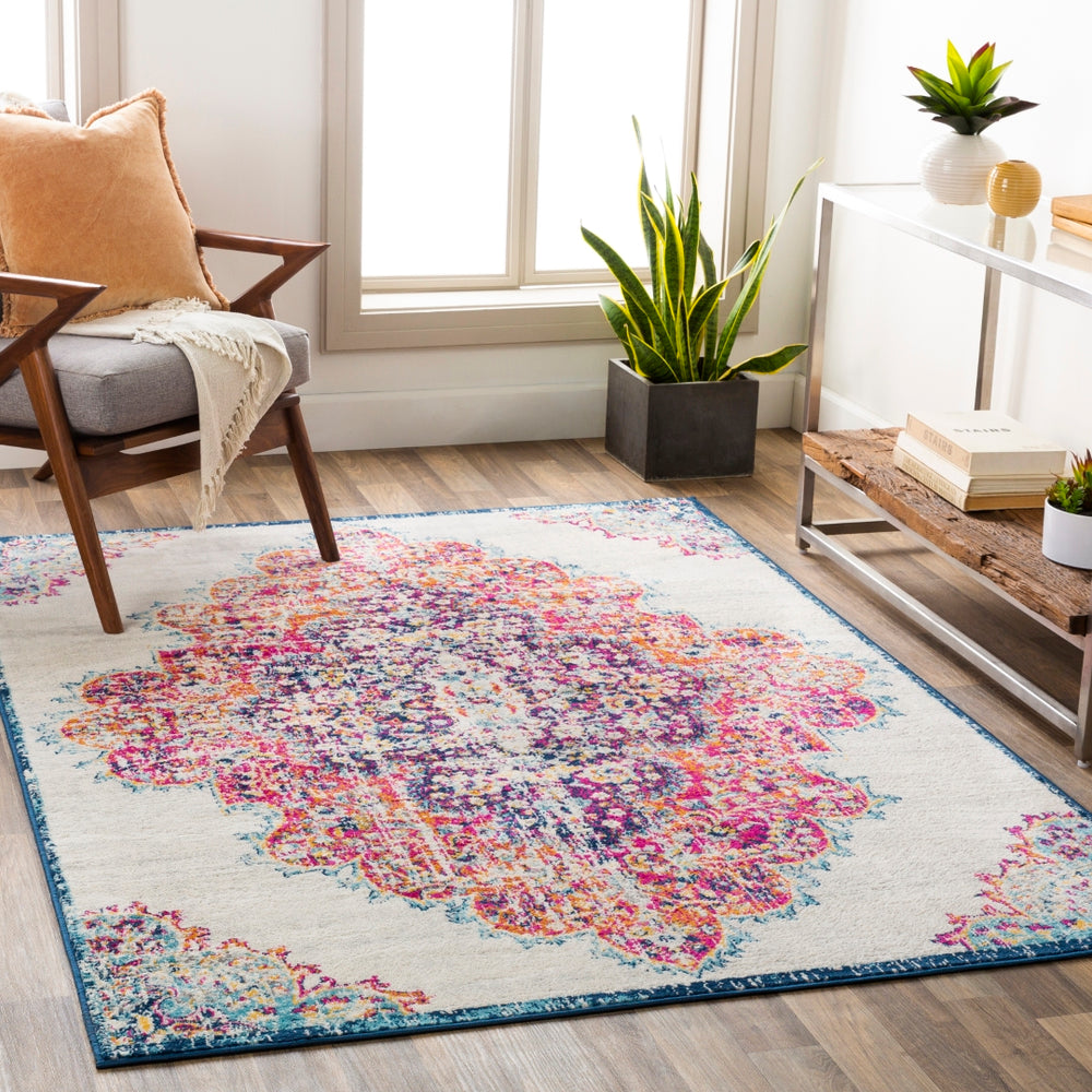 Floransa FSA-2326 Traditional Polypropylene Rug FSA2326-9123 Beige, Medium Gray, Bright Pink, Navy, Saffron, Burnt Orange, Silver Gray, Sky Blue 100% Polypropylene 9' x 12'3"