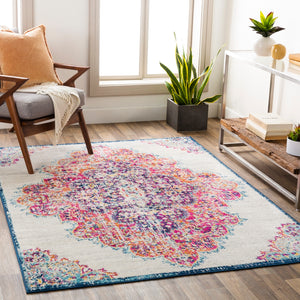 Floransa FSA-2326 Traditional Polypropylene Rug FSA2326-9123 Beige, Medium Gray, Bright Pink, Navy, Saffron, Burnt Orange, Silver Gray, Sky Blue 100% Polypropylene 9' x 12'3"