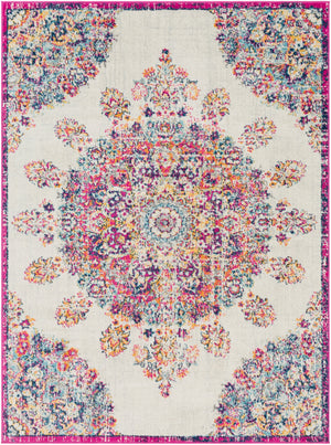 Floransa FSA-2327 Traditional Polypropylene Rug FSA2327-9123 Bright Pink, Medium Gray, Beige, Navy, Saffron, Burnt Orange, Silver Gray, Sky Blue 100% Polypropylene 9' x 12'3"