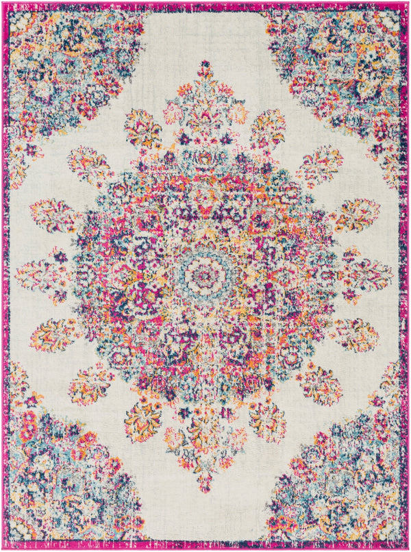 Floransa FSA-2327 Traditional Polypropylene Rug FSA2327-9123 Bright Pink, Medium Gray, Beige, Navy, Saffron, Burnt Orange, Silver Gray, Sky Blue 100% Polypropylene 9' x 12'3"