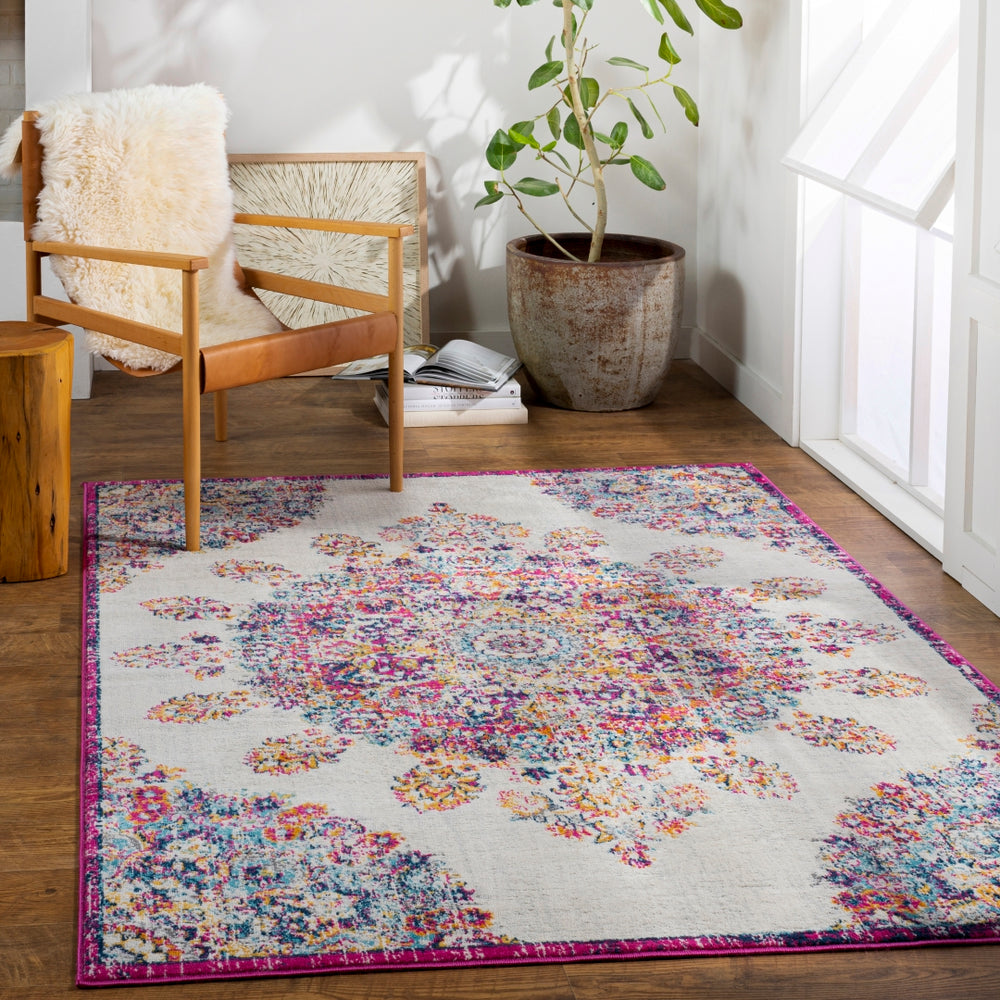 Floransa FSA-2327 Traditional Polypropylene Rug FSA2327-9123 Bright Pink, Medium Gray, Beige, Navy, Saffron, Burnt Orange, Silver Gray, Sky Blue 100% Polypropylene 9' x 12'3"