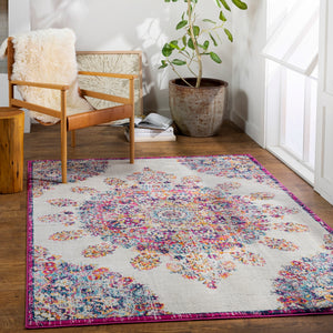 Floransa FSA-2327 Traditional Polypropylene Rug FSA2327-9123 Bright Pink, Medium Gray, Beige, Navy, Saffron, Burnt Orange, Silver Gray, Sky Blue 100% Polypropylene 9' x 12'3"