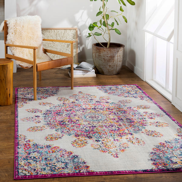Floransa FSA-2327 Traditional Polypropylene Rug FSA2327-9123 Bright Pink, Medium Gray, Beige, Navy, Saffron, Burnt Orange, Silver Gray, Sky Blue 100% Polypropylene 9' x 12'3"
