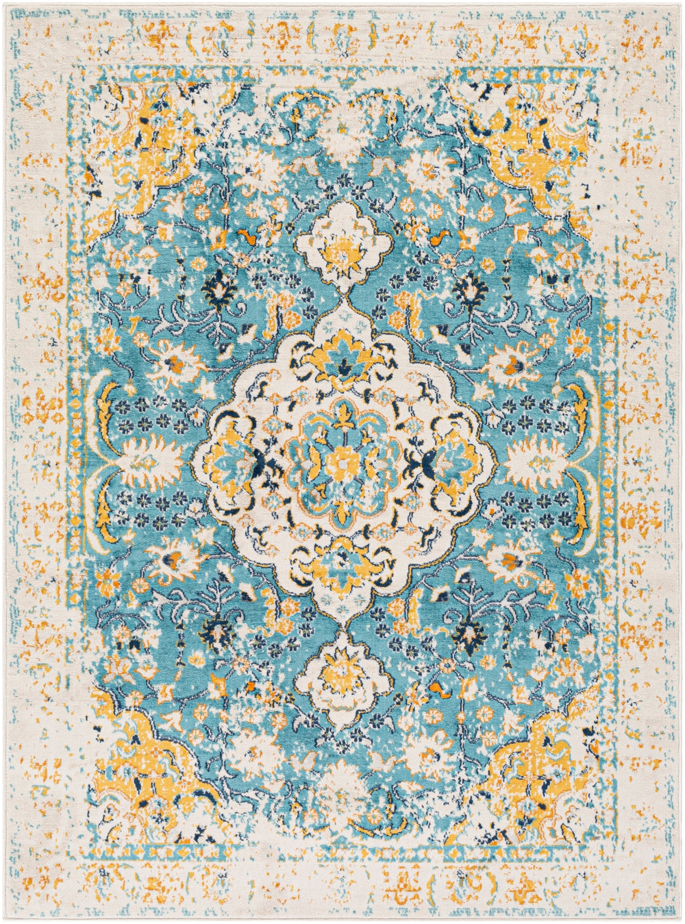 Floransa FSA-2332 Traditional Polypropylene Rug FSA2332-9123 Saffron, Beige, Sky Blue, Burnt Orange, Navy, Silver Gray 100% Polypropylene 9' x 12'3"