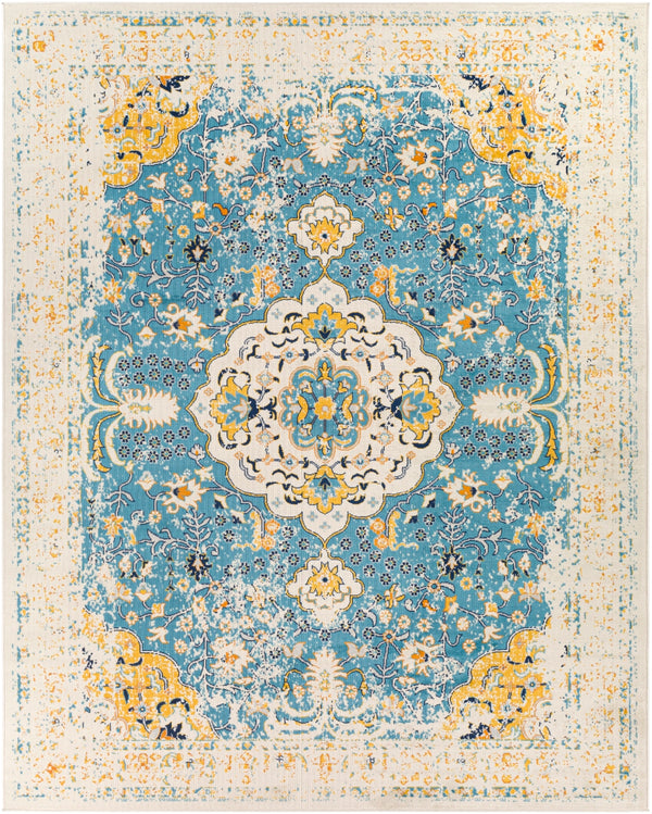Floransa FSA-2332 Traditional Polypropylene Rug FSA2332-71010 Saffron, Beige, Sky Blue, Burnt Orange, Navy, Silver Gray 100% Polypropylene 7'10" x 10'