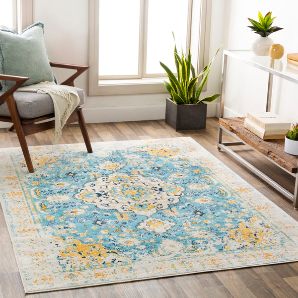 Floransa FSA-2332 Traditional Polypropylene Rug FSA2332-9123 Saffron, Beige, Sky Blue, Burnt Orange, Navy, Silver Gray 100% Polypropylene 9' x 12'3"