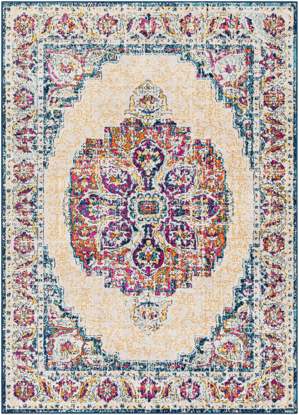 Floransa FSA-2334 Traditional Polypropylene Rug FSA2334-9123 Beige, Medium Gray, Bright Pink, Navy, Saffron, Burnt Orange, Silver Gray, Sky Blue 100% Polypropylene 9' x 12'3"