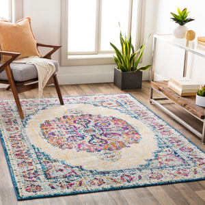 Floransa FSA-2334 Traditional Polypropylene Rug FSA2334-9123 Beige, Medium Gray, Bright Pink, Navy, Saffron, Burnt Orange, Silver Gray, Sky Blue 100% Polypropylene 9' x 12'3"