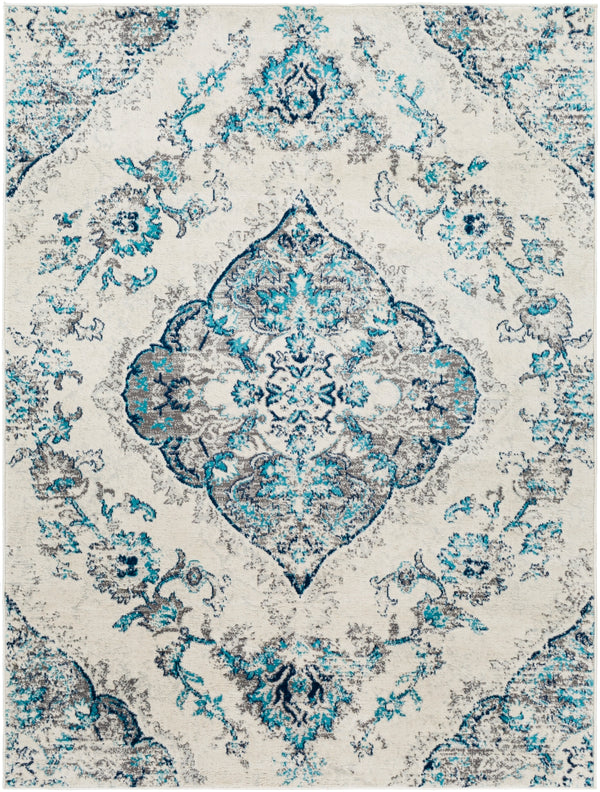 Floransa FSA-2336 Traditional Polypropylene Rug FSA2336-9123 Cream, Medium Gray, Navy, Sky Blue 100% Polypropylene 9' x 12'3"