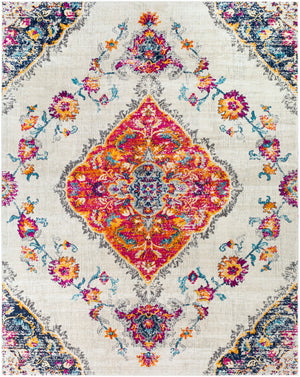 Floransa FSA-2337 Traditional Polypropylene Rug FSA2337-71010 Cream, Bright Pink, Navy, Sky Blue, Saffron, Peach, Medium Gray 100% Polypropylene 7'10" x 10'