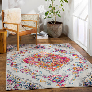 Floransa FSA-2337 Traditional Polypropylene Rug FSA2337-9123 Cream, Bright Pink, Navy, Sky Blue, Saffron, Peach, Medium Gray 100% Polypropylene 9' x 12'3"