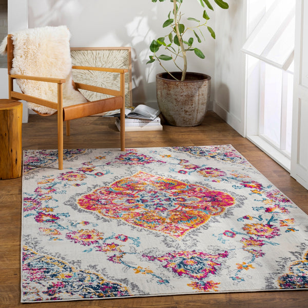 Floransa FSA-2337 Traditional Polypropylene Rug FSA2337-9123 Cream, Bright Pink, Navy, Sky Blue, Saffron, Peach, Medium Gray 100% Polypropylene 9' x 12'3"