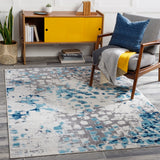 Floransa FSA-2339 Modern Polypropylene Rug FSA2339-9123 Navy, Aqua, Medium Gray, Cream 100% Polypropylene 9' x 12'3"