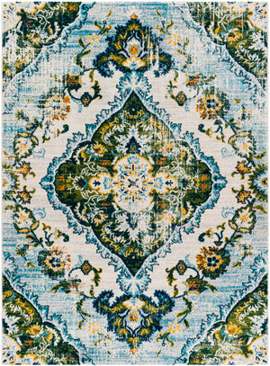 Floransa FSA-2349 Traditional Polypropylene Rug FSA2349-9123 Dark Green, Navy, Grass Green, Aqua, Bright Orange, Bright Yellow, Cream 100% Polypropylene 9' x 12'3"