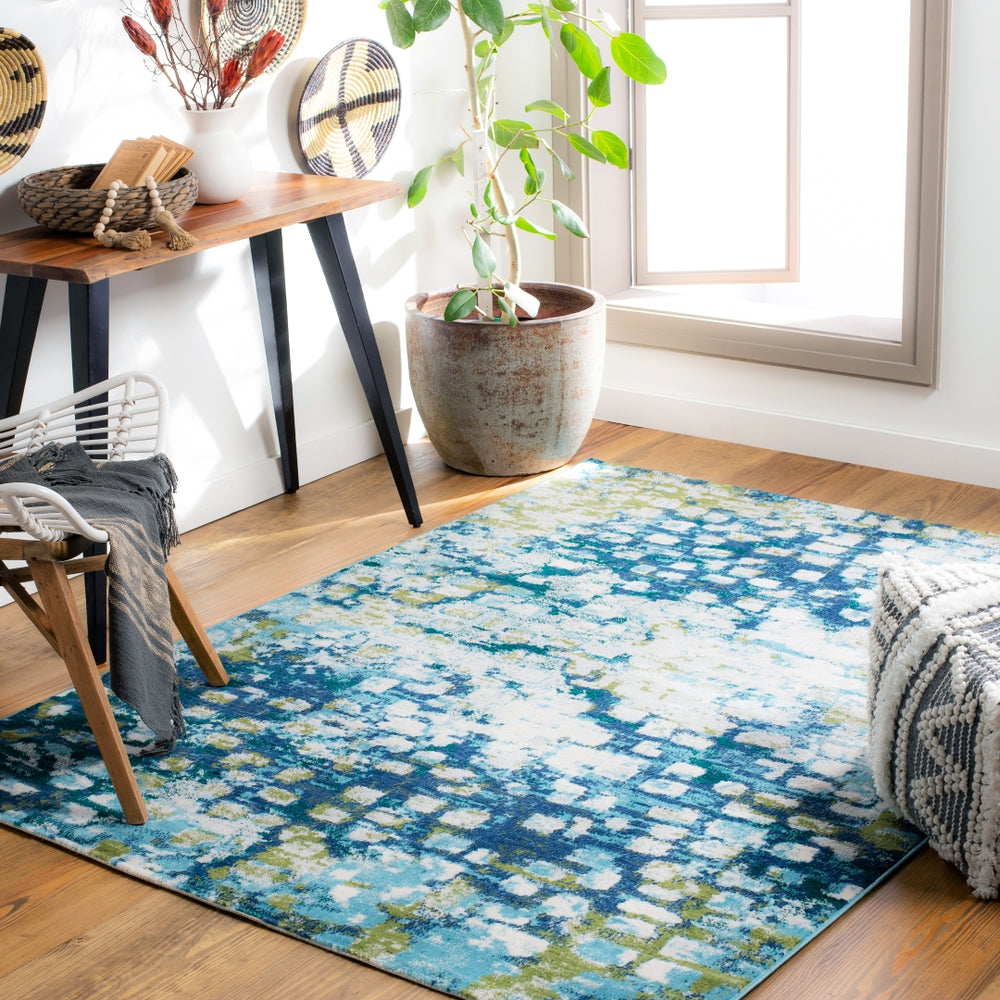 Floransa FSA-2354 Modern Polypropylene Rug FSA2354-9123 Dark Green, Navy, Grass Green, Aqua, Cream 100% Polypropylene 9' x 12'3"