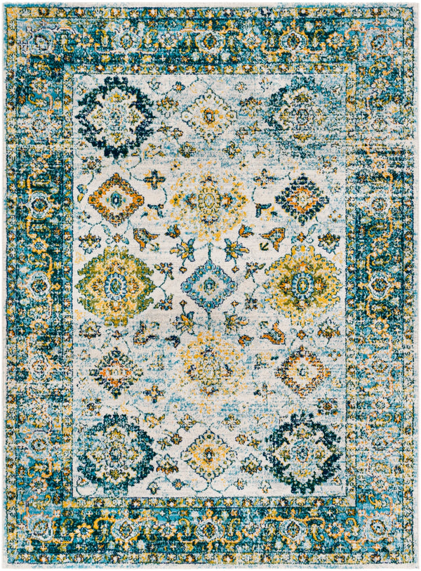 Floransa FSA-2357 Traditional Polypropylene Rug FSA2357-9123 Dark Green, Navy, Grass Green, Bright Orange, Bright Yellow, Aqua, Cream 100% Polypropylene 9' x 12'3"