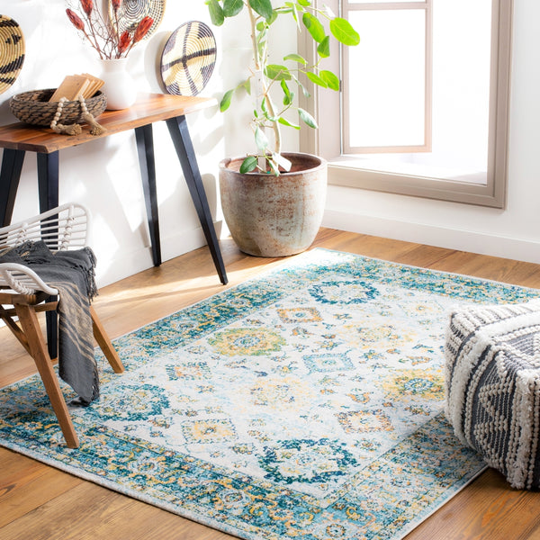 Floransa FSA-2357 Traditional Polypropylene Rug FSA2357-9123 Dark Green, Navy, Grass Green, Bright Orange, Bright Yellow, Aqua, Cream 100% Polypropylene 9' x 12'3"