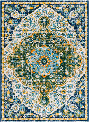 Floransa FSA-2363 Traditional Polypropylene Rug FSA2363-9123 Dark Green, Navy, Grass Green, Aqua, Bright Orange, Bright Yellow, Cream 100% Polypropylene 9' x 12'3"