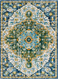 Floransa FSA-2363 Traditional Polypropylene Rug FSA2363-9123 Dark Green, Navy, Grass Green, Aqua, Bright Orange, Bright Yellow, Cream 100% Polypropylene 9' x 12'3"