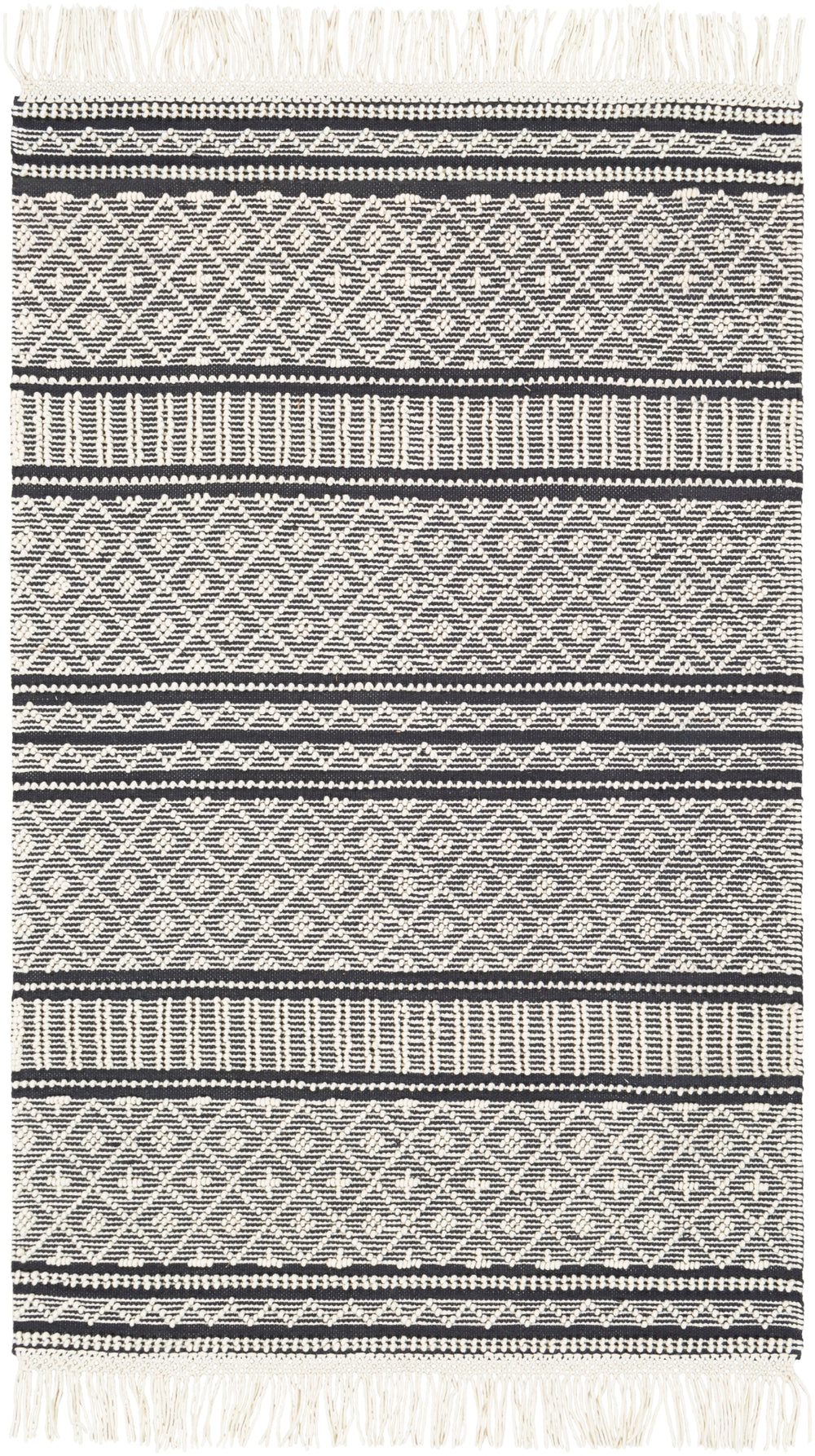 Farmhouse Tassels FTS-2300 Cottage Wool, Cotton Rug FTS2300-912 Charcoal, White 60% Wool, 40% Cotton 9' x 12'