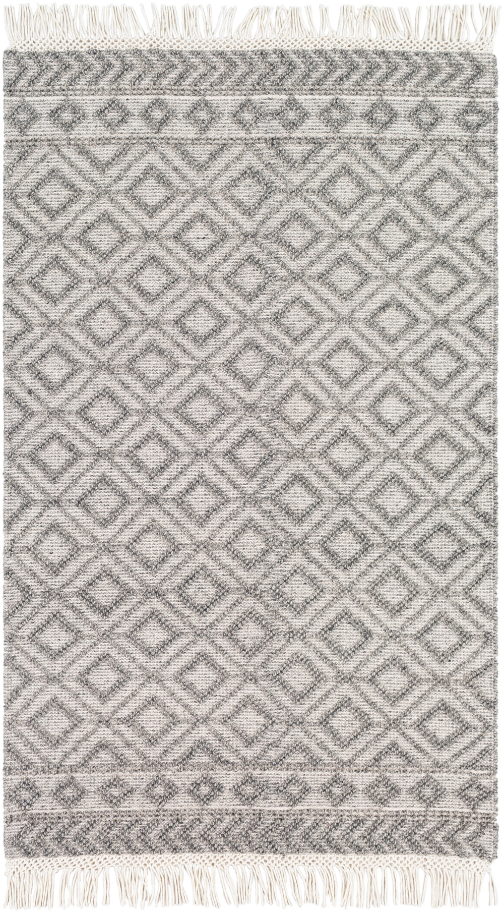 Farmhouse Tassels FTS-2302 Cottage Wool, Cotton Rug FTS2302-912 Black, White 60% Wool, 40% Cotton 9' x 12'