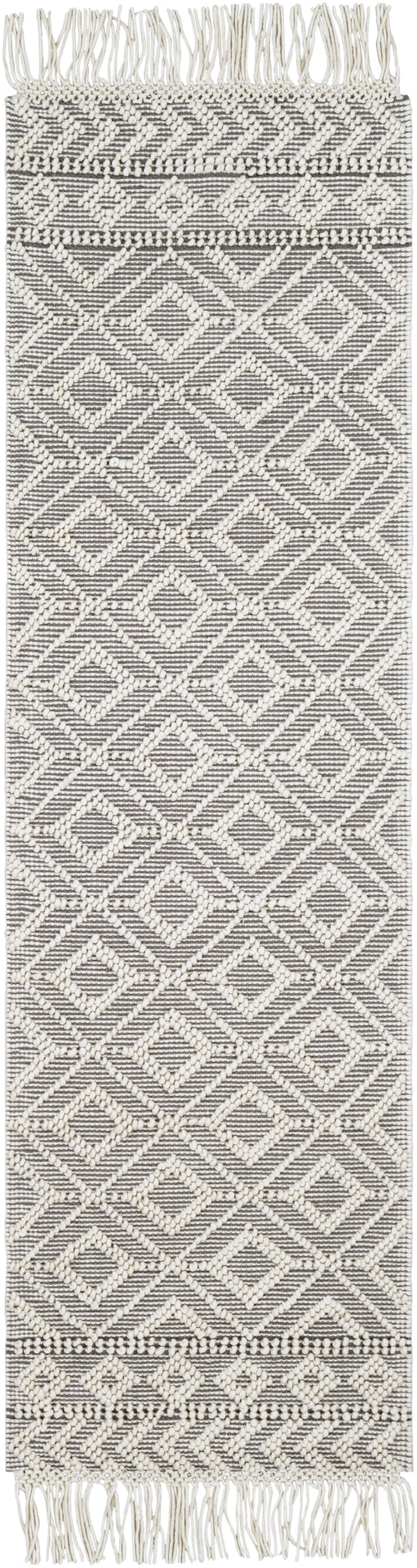 Farmhouse Tassels FTS-2303 Cottage Wool, Cotton Rug FTS2303-268 Medium Gray, White 60% Wool, 40% Cotton 2'6" x 8'
