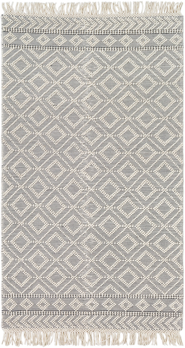 Farmhouse Tassels FTS-2303 Cottage Wool, Cotton Rug FTS2303-576 Medium Gray, White 60% Wool, 40% Cotton 5' x 7'6"