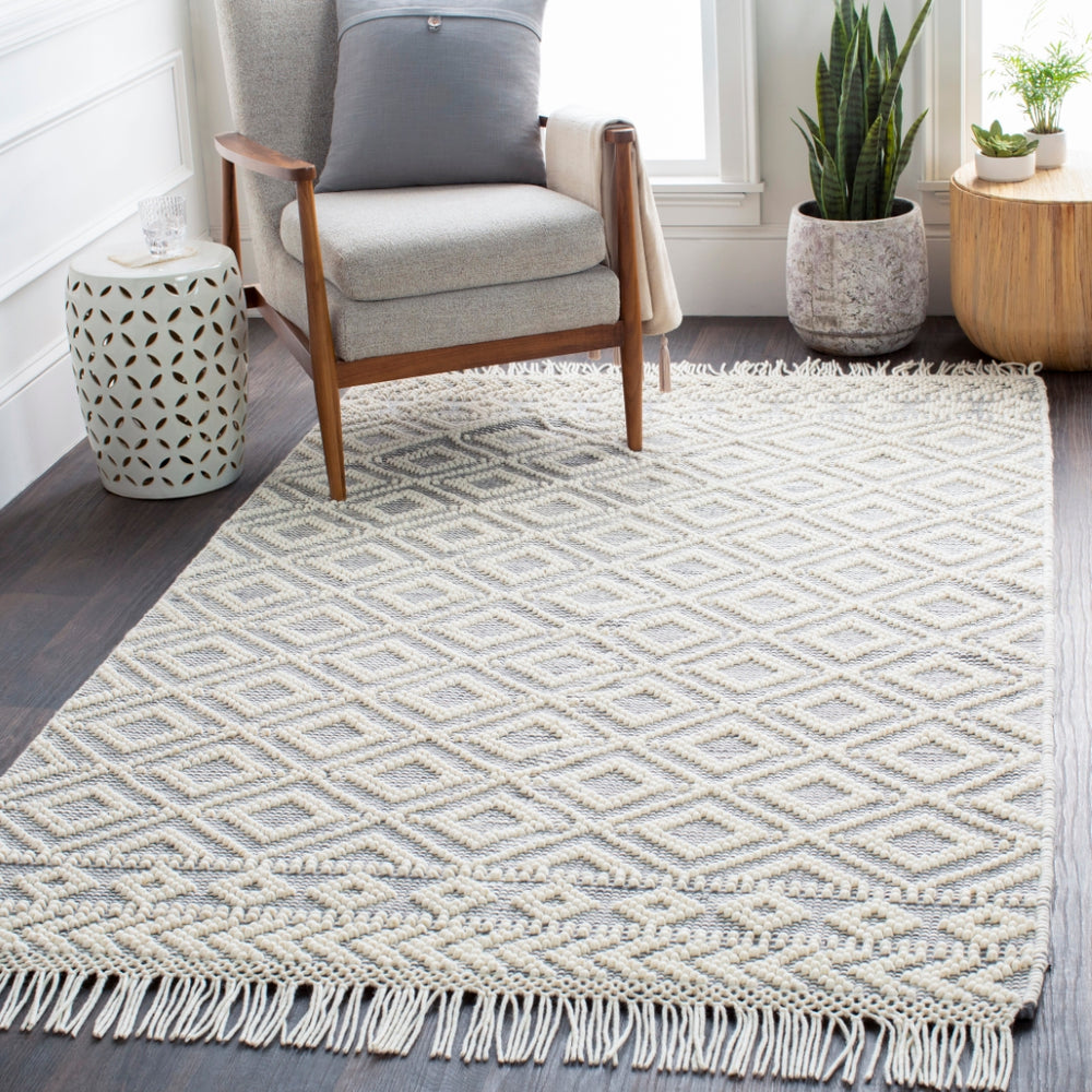 Farmhouse Tassels FTS-2303 Cottage Wool, Cotton Rug FTS2303-912 Medium Gray, White 60% Wool, 40% Cotton 9' x 12'