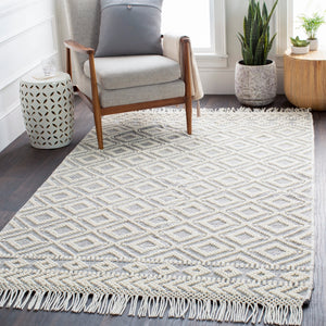 Farmhouse Tassels FTS-2303 Cottage Wool, Cotton Rug FTS2303-912 Medium Gray, White 60% Wool, 40% Cotton 9' x 12'