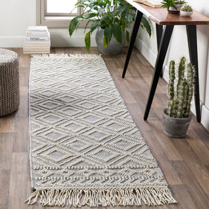 Farmhouse Tassels FTS-2303 Cottage Wool, Cotton Rug FTS2303-268 Medium Gray, White 60% Wool, 40% Cotton 2'6" x 8'