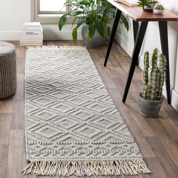 Farmhouse Tassels FTS-2303 Cottage Wool, Cotton Rug FTS2303-268 Medium Gray, White 60% Wool, 40% Cotton 2'6" x 8'