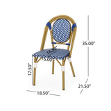 Remi Outdoor French Bistro Chairs, Blue, White, and Bamboo Finish Noble House