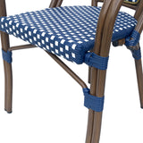 Brianna Outdoor French Bistro Chairs, Navy Blue, White, and Brown Wood Noble House
