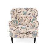 Tafton White and Blue Floral Fabric Club Chair