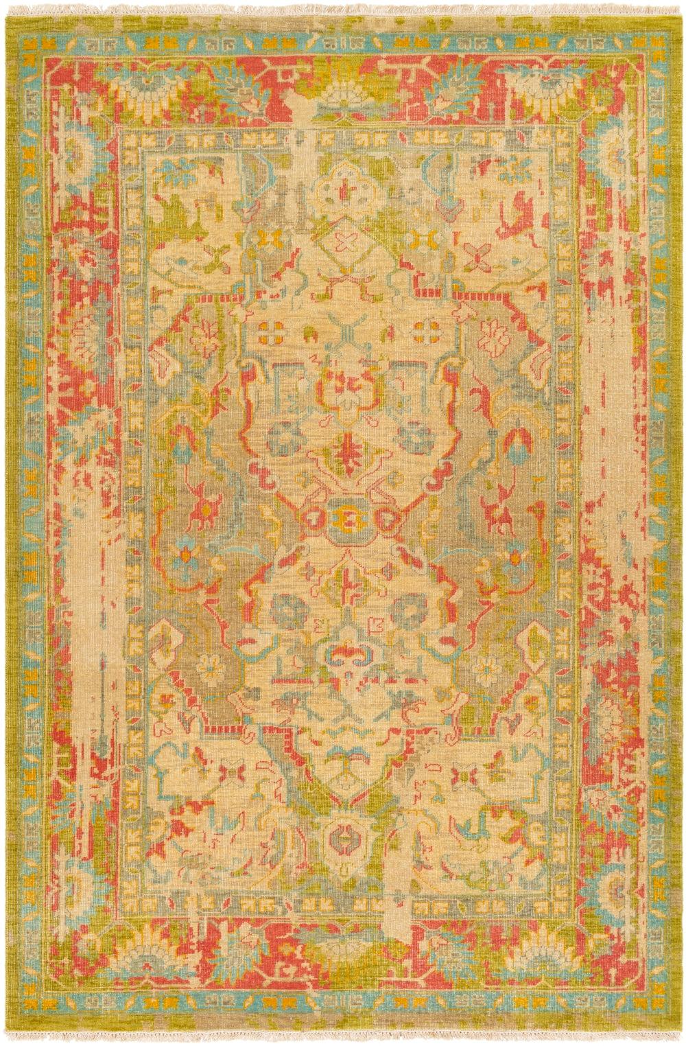 Festival FVL-1000 Traditional NZ Wool Rug FVL1000-913 Lime, Aqua, Bright Pink, Khaki 100% NZ Wool 9' x 13'