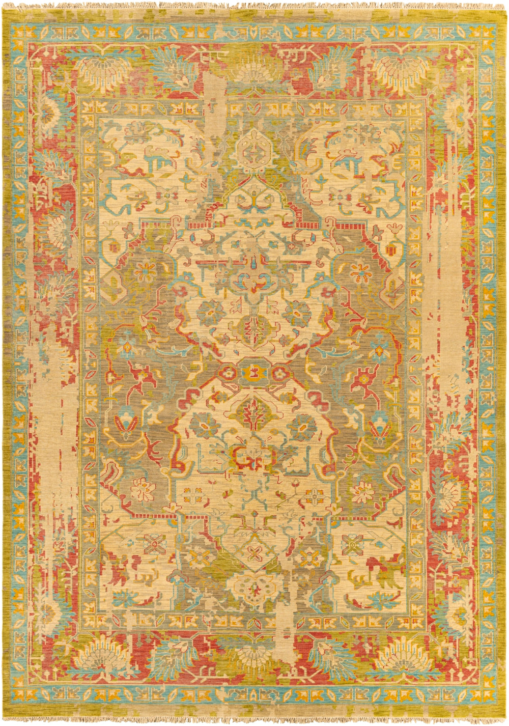 Festival FVL-1000 Traditional NZ Wool Rug FVL1000-913 Lime, Aqua, Bright Pink, Khaki 100% NZ Wool 9' x 13'