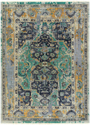 Festival FVL-1001 Traditional NZ Wool Rug FVL1001-811 Navy, Teal, Wheat, Taupe, Ivory 100% NZ Wool 8' x 11'
