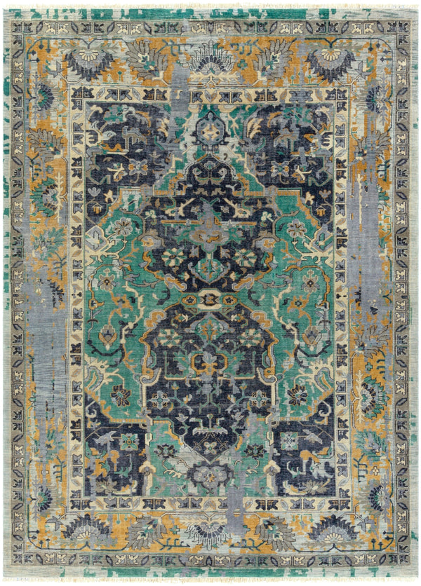 Festival FVL-1001 Traditional NZ Wool Rug FVL1001-811 Navy, Teal, Wheat, Taupe, Ivory 100% NZ Wool 8' x 11'