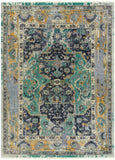 Festival FVL-1001 Traditional NZ Wool Rug FVL1001-811 Navy, Teal, Wheat, Taupe, Ivory 100% NZ Wool 8' x 11'